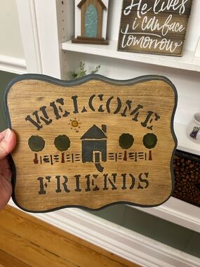 Vintage Welcome Friends Sign Duck Blue Cottage Core